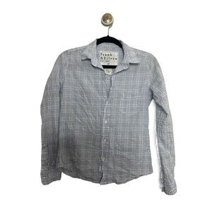 Frank & Eileen Barry Size XS White Light Blue Plaid Crinkle Cotton Shirt